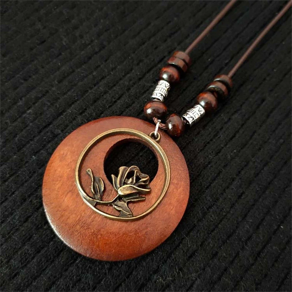Vintage Folk Stil Holz Perlen Anhänger Halskette Für Frauen Choker Lange Wachs Gewinde Zink-Legierung Pullover Kleid Halskette Vintage Folk Stil Holz Perlen Anhänger Halskette Für Frauen Choker Lange Wachs Gewinde Zink-Legierung Pullover Kleid Halskette - Image 10