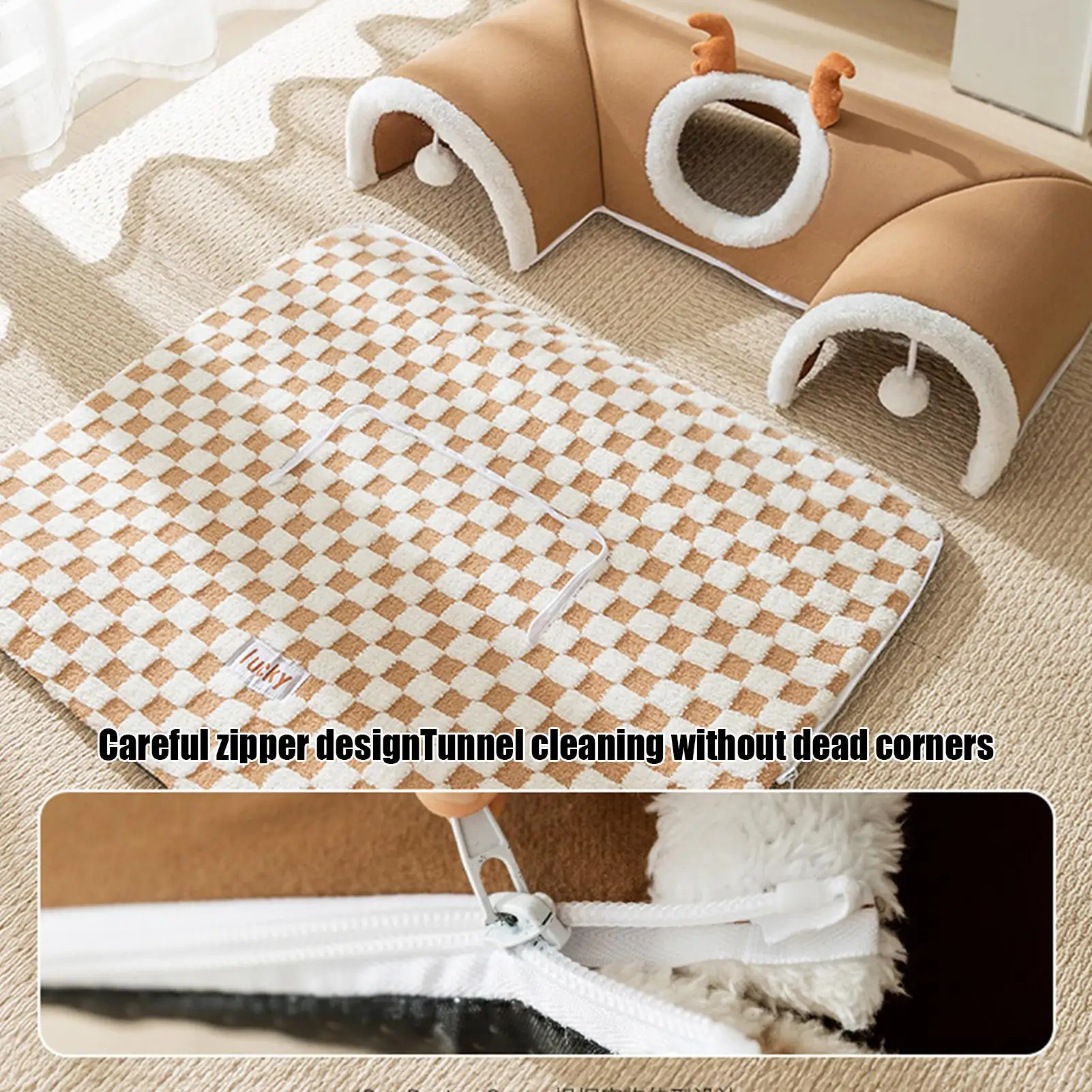 Cat Bed And Play Tunnel Warm House Tent With Plush Mat Indoor Hideaway Corner Shelter Foldable Pet Furniture For Kittens Cats Cat Bed And Play Tunnel Warm House Tent With Plush Mat Indoor Hideaway Corner Shelter Foldable Pet Furniture For Kittens Cats - Image 2