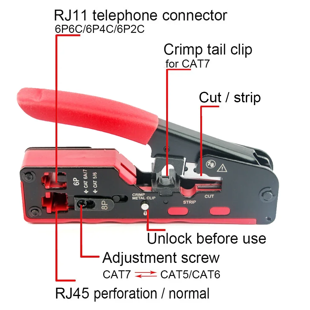 Cat7 Rj45 Crimpzange Kompatibel Mit Cat7/6A/6/5E Ethernet-Kabeln Mit Schneid-/Abisolierfunktion, Multifunktions-Kabelschneider Und Abisolierwerkzeug Für Ethernet Cat7 Rj45 Crimpzange Kompatibel Mit Cat7/6A/6/5E Ethernet-Kabeln Mit Schneid-/Abisolierfunktion, Multifunktions-Kabelschneider Und Abisolierwerkzeug Für Ethernet - Image 2