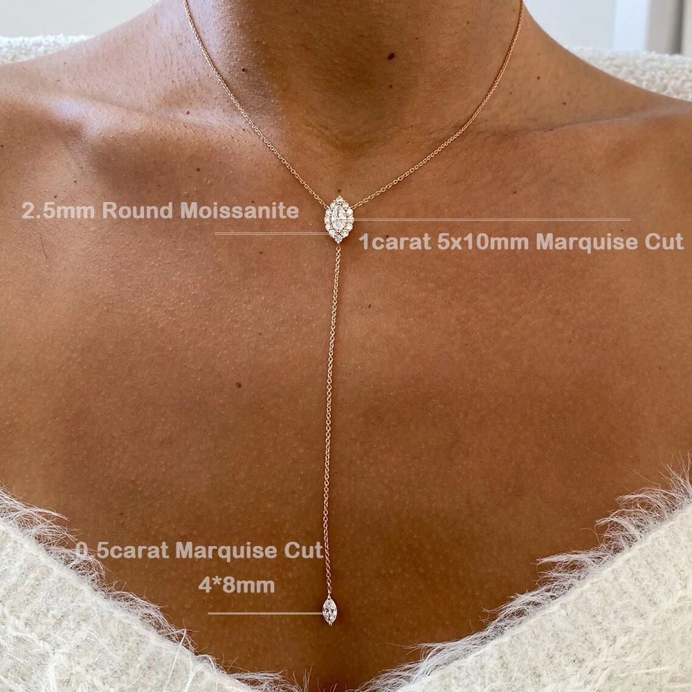 Marquise-Schliff Moissanit-Anhänger-Halskette Für Damen, 100% S925 Silber, Y-Förmiger Halo-Diamant-Tropfen-Anhänger Mit Zertifikat Marquise-Schliff Moissanit-Anhänger-Halskette Für Damen, 100% S925 Silber, Y-Förmiger Halo-Diamant-Tropfen-Anhänger Mit Zertifikat - Image 3
