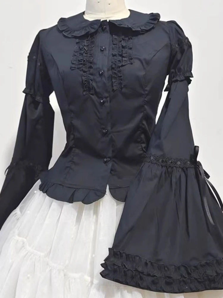 Lolita Peter Pan Kragen Bluse Damen Jk Kawaii Shirt Japanische Spitze Patch Abnehmbare Langarm Y2K Ästhetische Rüschen Blusas Lolita Peter Pan Kragen Bluse Damen Jk Kawaii Shirt Japanische Spitze Patch Abnehmbare Langarm Y2K Ästhetische Rüschen Blusas