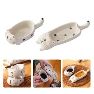 Cute Cat Seasoning Dish Ceramic Seasoning Dipping Dish Chopstick Holder Creative Plate Snack Seasoning Dish Ceramic Ink Plate