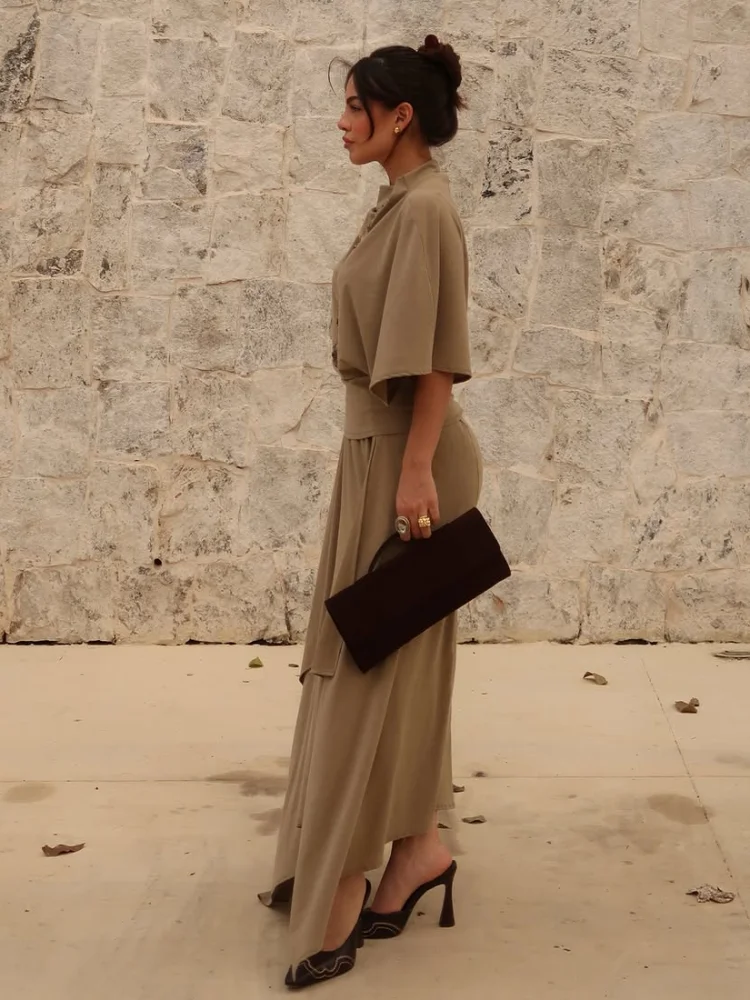 Damen Rock Outfit Mit Fledermausärmel-Oberteil Und Langem Asymmetrischem Rock Rock Outfit Damen