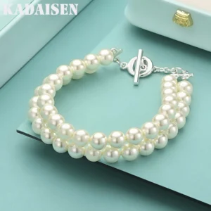 925 Sterling Silber Natürliche Süßwasserperlen-Kette 20CM Armband für Damen Hochzeit Verlobung Mode Charm Schmuck