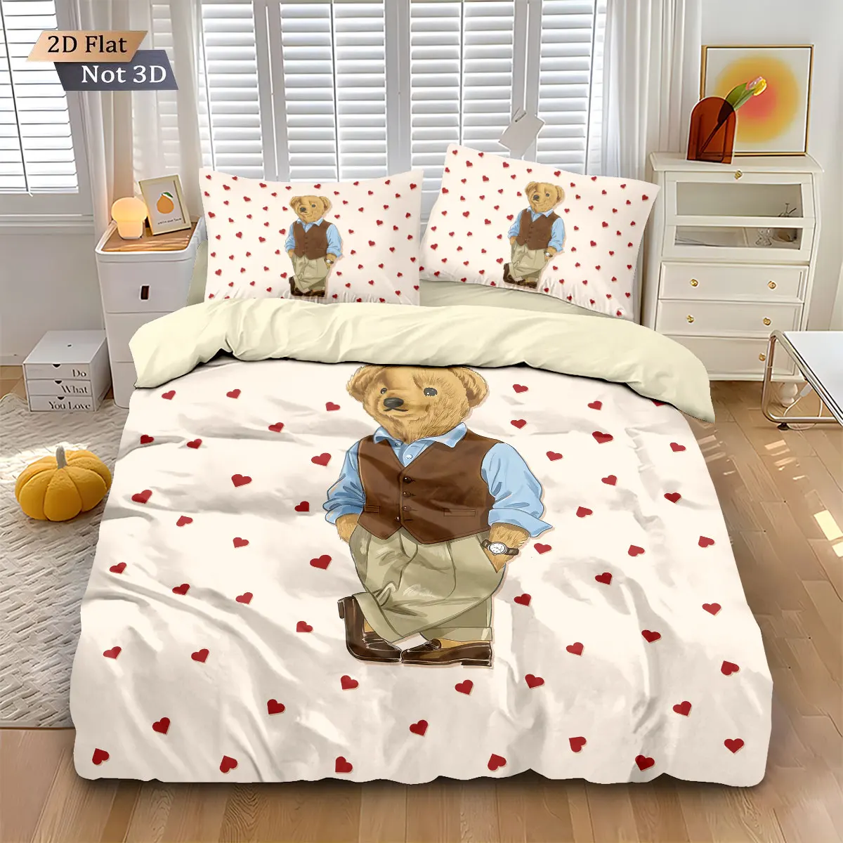 3Pcs Cute Doll Bear Printed Core Free Down Duvet Cover Set, Multi Size Bedding Decoration Bedrooms Dormitories Machine Washable 3Pcs Cute Doll Bear Printed Core Free Down Duvet Cover Set, Multi Size Bedding Decoration Bedrooms Dormitories Machine Washable - Image 6