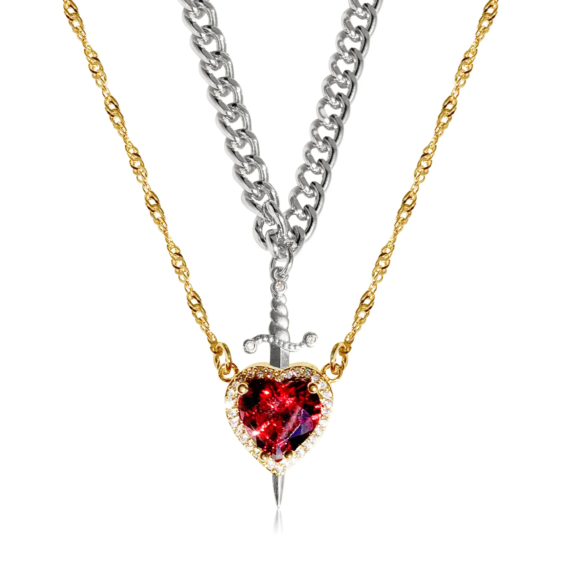 Herz- Und Schwert-Halskette, Paar-Halsketten, Zirkon-Kristall, Ring, Armband, Halskette, Schmuckset Für Romantische Valentinstagsgeschenke Herz- Und Schwert-Halskette, Paar-Halsketten, Zirkon-Kristall, Ring, Armband, Halskette, Schmuckset Für Romantische Valentinstagsgeschenke - Image 13