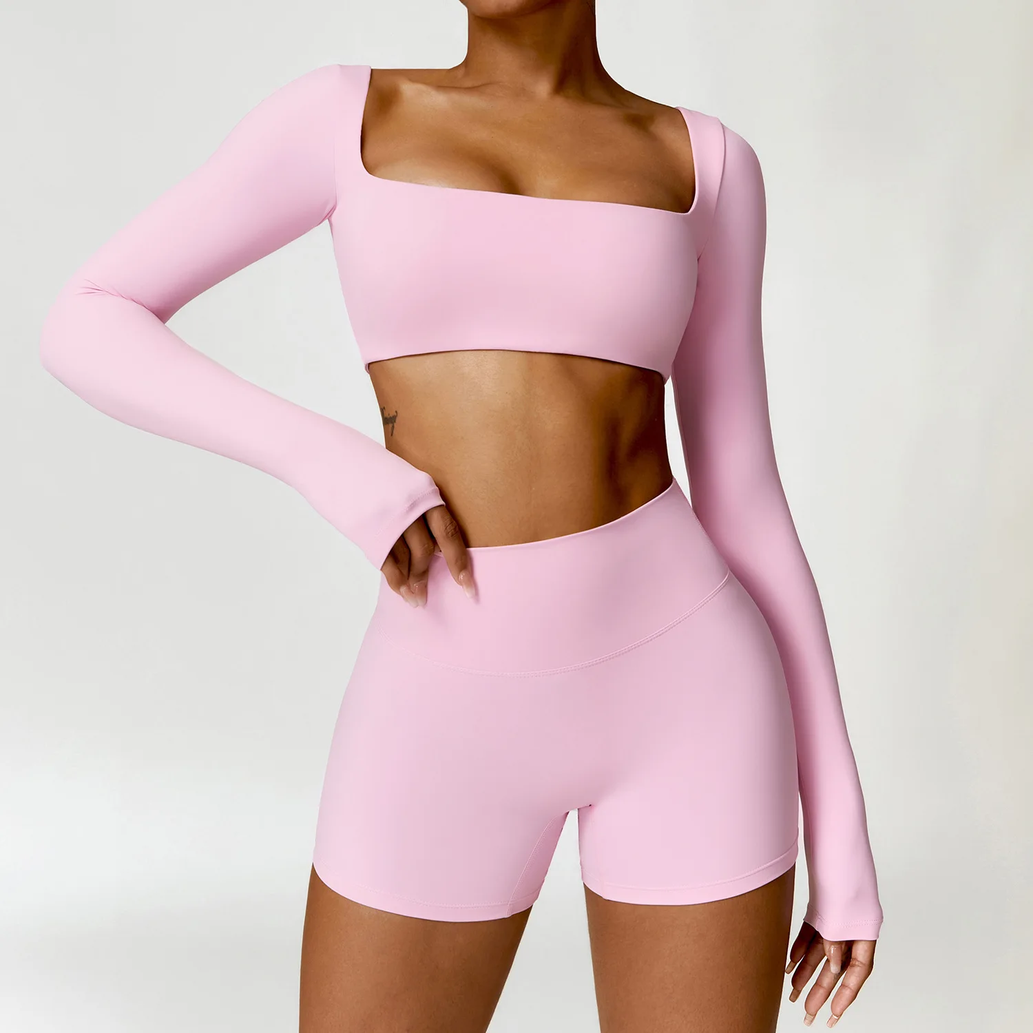 Sommer 2-Teiliges Yoga-Outfit Sportset Damen Schnelltrocknend Fitness-Set Damen Trainingsanzug Lauf-Workout Langarm-Sportshirt Yoga-Bekleidung Sommer 2-Teiliges Yoga-Outfit Sportset Damen Schnelltrocknend Fitness-Set Damen Trainingsanzug Lauf-Workout Langarm-Sportshirt Yoga-Bekleidung - Image 4