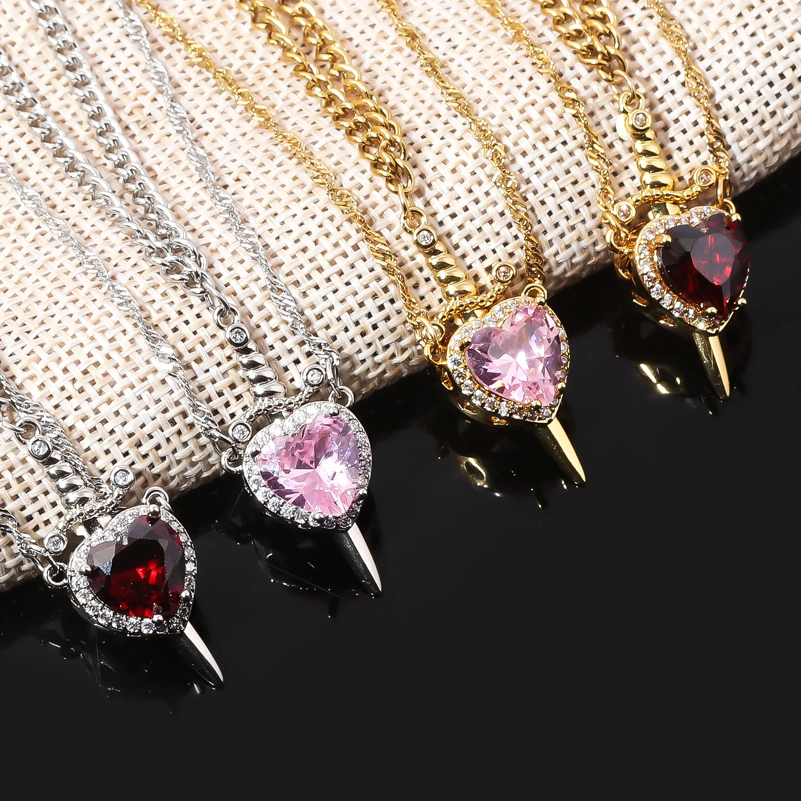 Herz- Und Schwert-Halskette, Paar-Halsketten, Zirkon-Kristall, Ring, Armband, Halskette, Schmuckset Für Romantische Valentinstagsgeschenke Herz- Und Schwert-Halskette, Paar-Halsketten, Zirkon-Kristall, Ring, Armband, Halskette, Schmuckset Für Romantische Valentinstagsgeschenke - Image 22