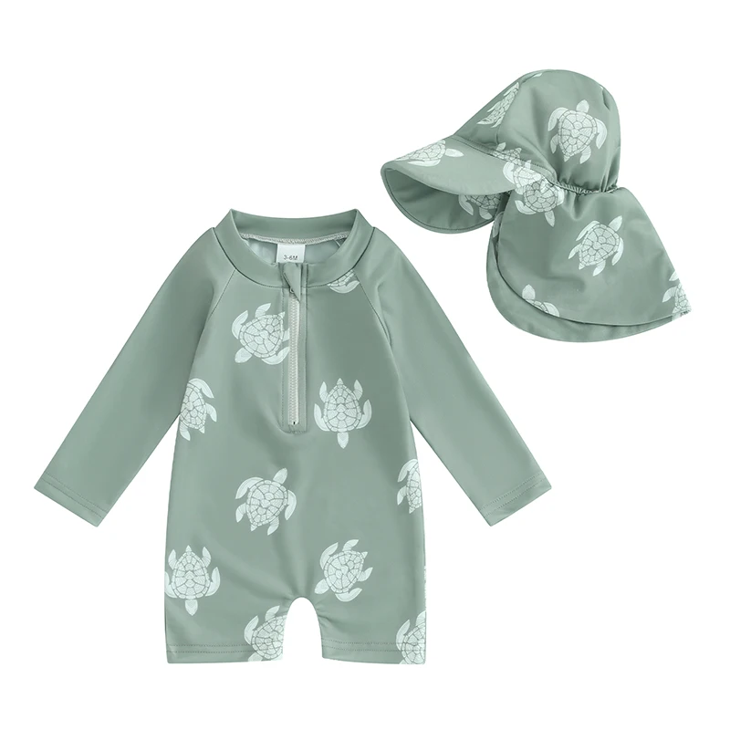 Tregren Toddler Boys Rash Guard Swimsuit Long Sleeve Turtle/Dinosaur Print Infant Bathing Suit Swimwear With Swim Caps Beachwear Tregren Toddler Boys Rash Guard Swimsuit Long Sleeve Turtle/Dinosaur Print Infant Bathing Suit Swimwear With Swim Caps Beachwear - Image 14