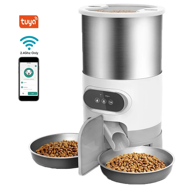 Cat Timing Feeder Smart App Cat Feeder Stainless Steel Double Meal Pet Food Remote Feeding Automatic Dispenser Suitable Cats Dog Cat Timing Feeder Smart App Cat Feeder Stainless Steel Double Meal Pet Food Remote Feeding Automatic Dispenser Suitable Cats Dog