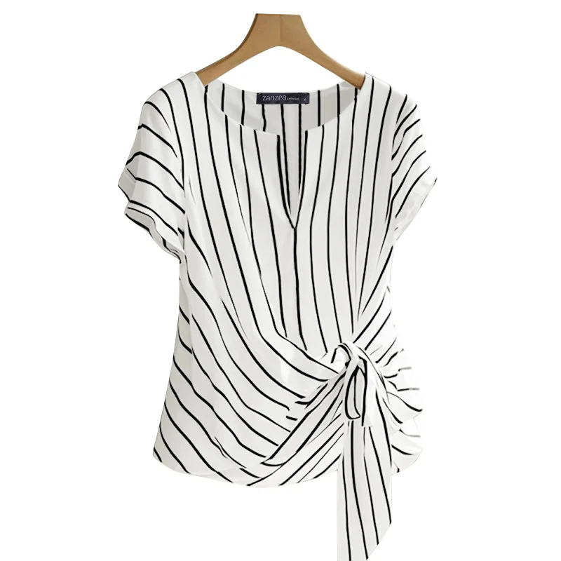 Mode Streifen Bluse 2025, Zanzea Sommer Frauen V-Ausschnitt Kurzarm Tops Elegante Arbeit Ol Hemd Beiläufige Lose Blusas Weibliche Chemise Mode Streifen Bluse 2025, Zanzea Sommer Frauen V-Ausschnitt Kurzarm Tops Elegante Arbeit Ol Hemd Beiläufige Lose Blusas Weibliche Chemise - Image 7