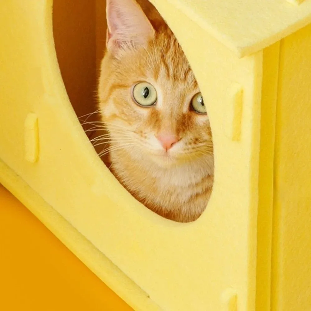 Verschleißfestes Filz-Katzenbett Abnehmbares Halbgeschlossenes Käsetunnel-Bett Komfortables Atmungsaktives Katzen-Versteck Verschleißfestes Filz-Katzenbett Abnehmbares Halbgeschlossenes Käsetunnel-Bett Komfortables Atmungsaktives Katzen-Versteck