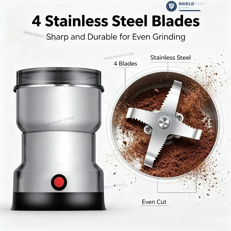 Leistungsstarke Elektrische Kaffeemühle, Küchenmühle Für Getreide, Nüsse, Bohnen, Gewürze, Multifunktionale Haushaltskaffeemühle Leistungsstarke Elektrische Kaffeemühle, Küchenmühle Für Getreide, Nüsse, Bohnen, Gewürze, Multifunktionale Haushaltskaffeemühle - Image 3