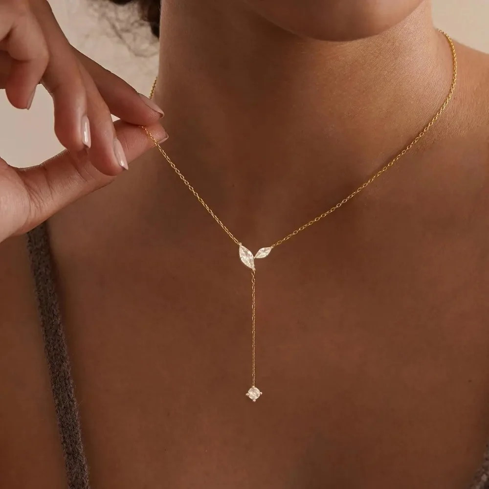 Lange Goldkette Für Damen - Zierliche Lariat-Halskette 14K Gold Cz Y-Förmige Tropfen-Halsketten Für Abschlussball, Formelle Anlässe, Sommer Und Strand Lange Goldkette Für Damen - Zierliche Lariat-Halskette 14K Gold Cz Y-Förmige Tropfen-Halsketten Für Abschlussball, Formelle Anlässe, Sommer Und Strand - Image 5
