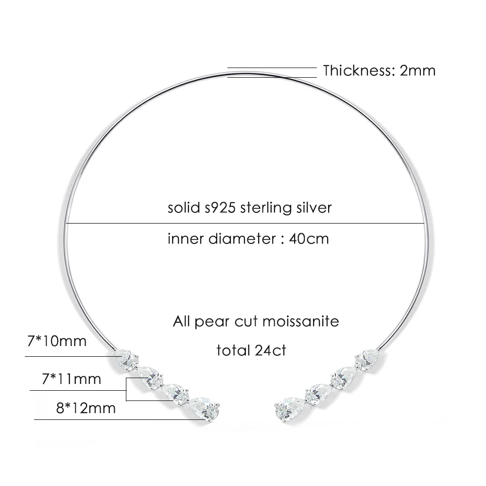 Knobspin D Vvs1 Moissanit-Diamant Offene Choker-Halskette Aus Massivem 925Er Silber Mit Birnen-/Herzschliff-Diamanten, Manschetten-Halsketten Für Damen Knobspin D Vvs1 Moissanit-Diamant Offene Choker-Halskette Aus Massivem 925Er Silber Mit Birnen-/Herzschliff-Diamanten, Manschetten-Halsketten Für Damen - Image 6