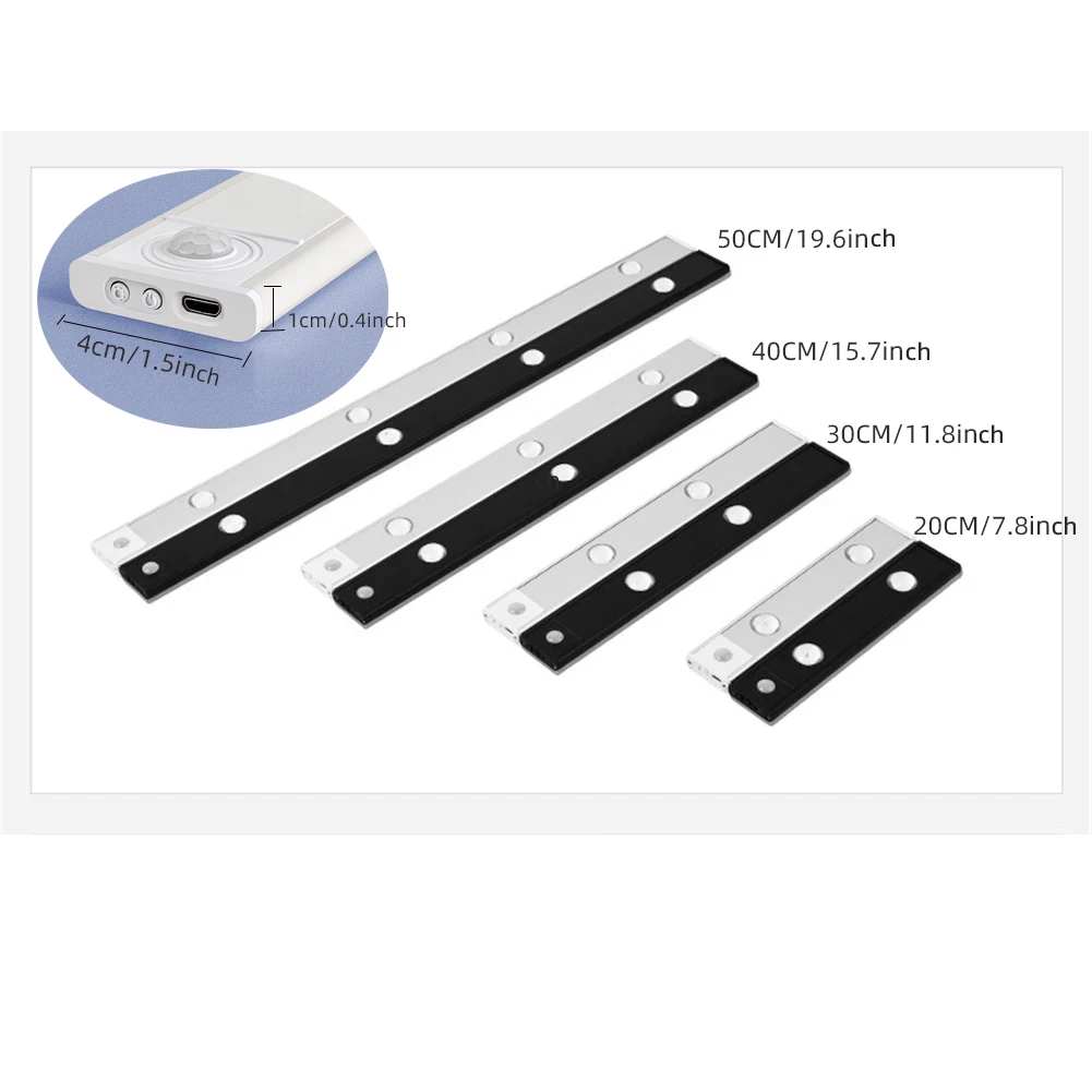 Weiße/Schwarze Led-Schrankleuchte, Usb Wiederaufladbar, Bewegungsmelder, Led-Licht Für Küche, Kleiderschrank, Schrankbeleuchtung, 20 Cm/30 Cm/40 Cm/50 Cm Weiße/Schwarze Led-Schrankleuchte, Usb Wiederaufladbar, Bewegungsmelder, Led-Licht Für Küche, Kleiderschrank, Schrankbeleuchtung, 20 Cm/30 Cm/40 Cm/50 Cm - Image 6