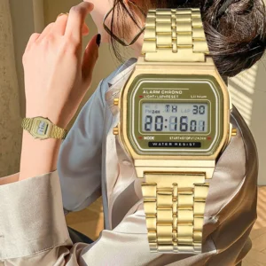 Elegante Digitaluhr für Frauen Gold Silber Edelstahl Business Damen elektronische Armbanduhren Mann Uhr Zegarek Damski
