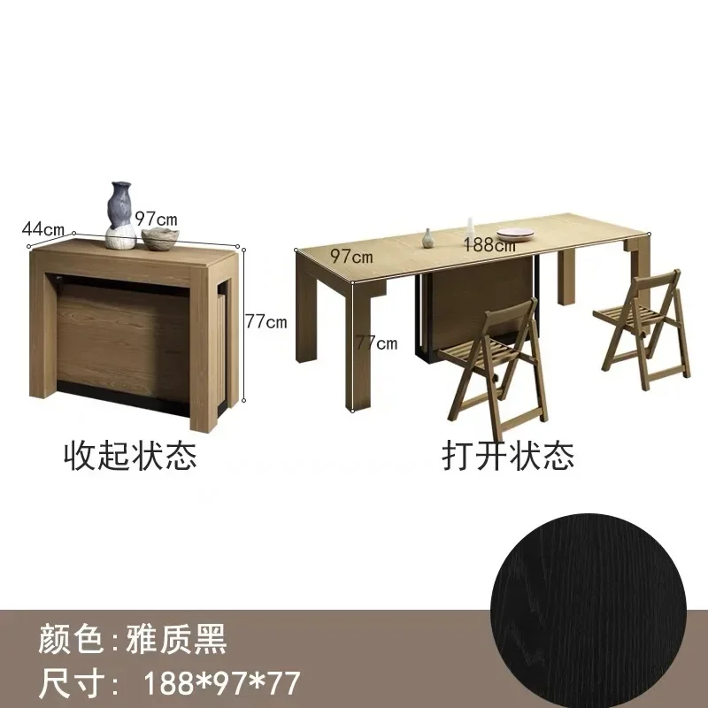 Solid Wood Folding Dining Table, Retractable, Nordic, Rectangular Foldable, Household, Apartment Invisible Dining Customizable Solid Wood Folding Dining Table, Retractable, Nordic, Rectangular Foldable, Household, Apartment Invisible Dining Customizable - Image 6