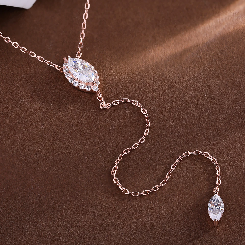 Marquise-Schliff Moissanit-Anhänger-Halskette Für Damen, 100% S925 Silber, Y-Förmiger Halo-Diamant-Tropfen-Anhänger Mit Zertifikat Marquise-Schliff Moissanit-Anhänger-Halskette Für Damen, 100% S925 Silber, Y-Förmiger Halo-Diamant-Tropfen-Anhänger Mit Zertifikat - Image 4