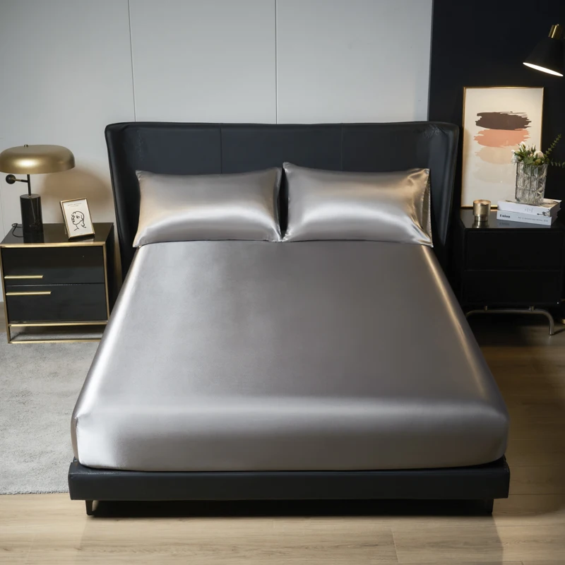 1/3Pc Satin Fitted Sheet Solid Colour Single Twin Full Queen King Ice Silk Mattress Cover Natural With Elastic Band Bed Sheet 1/3Pc Satin Fitted Sheet Solid Colour Single Twin Full Queen King Ice Silk Mattress Cover Natural With Elastic Band Bed Sheet - Image 9