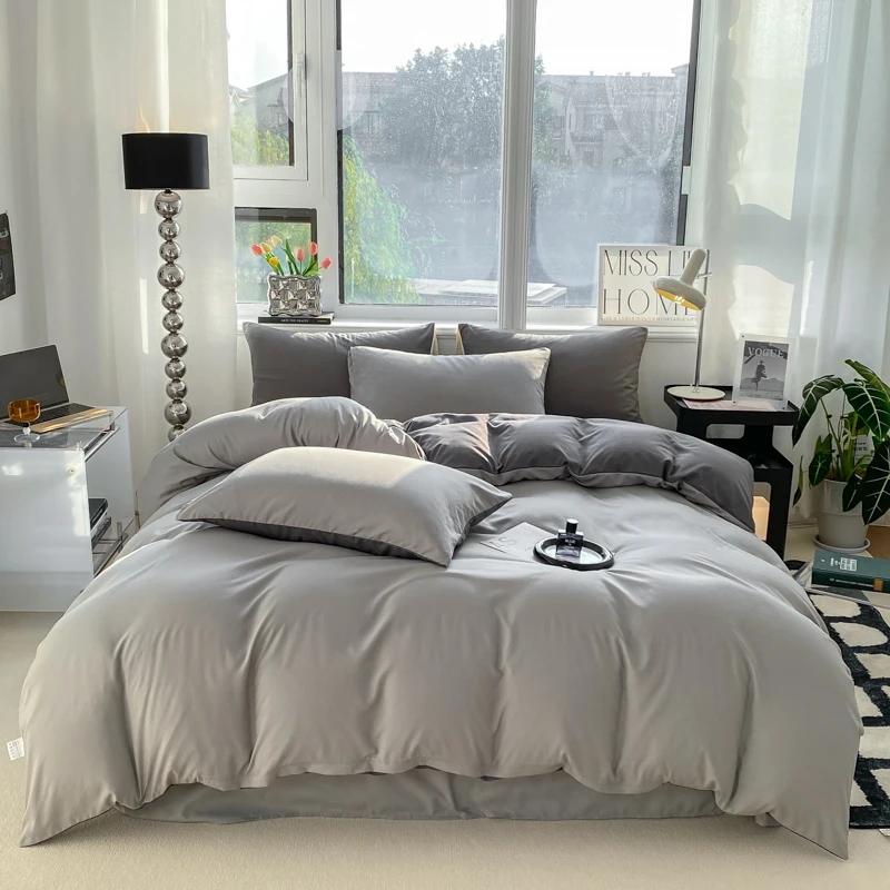 Ins Style Solid Color Duvet Cover Set Washed Cotton Bedclothes Comforter Cover Pillowcase Soft Bedding Sets Quilt Covers 220X240 Ins Style Solid Color Duvet Cover Set Washed Cotton Bedclothes Comforter Cover Pillowcase Soft Bedding Sets Quilt Covers 220X240 - Image 2