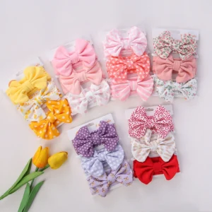 3 Teile/satz Nette Baumwolle Bögen Baby Stirnbänder Neugeborenen Ealstic Haarbänder Jungen Girsl Dot Gestreiften Blume Drucken Kinder Headwraps