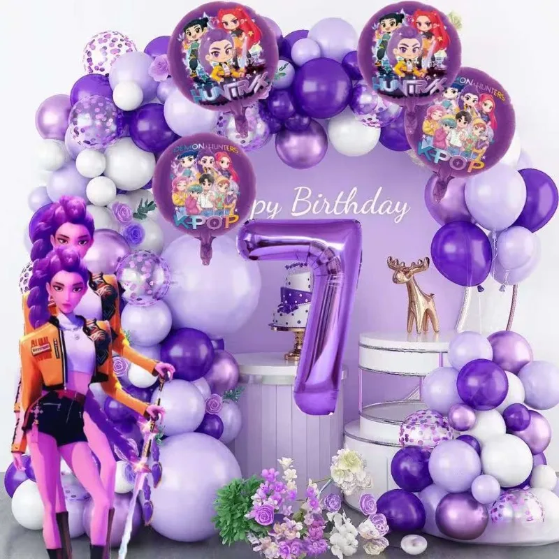 K-Pop Geburtstagsparty-Dekorationen, Lila-Rosa Ballongirlanden-Set Mit Folienballons &Amp; Happy Birthday Hintergrund Für Partys K-Pop Geburtstagsparty-Dekorationen, Lila-Rosa Ballongirlanden-Set Mit Folienballons &Amp; Happy Birthday Hintergrund Für Partys - Image 3