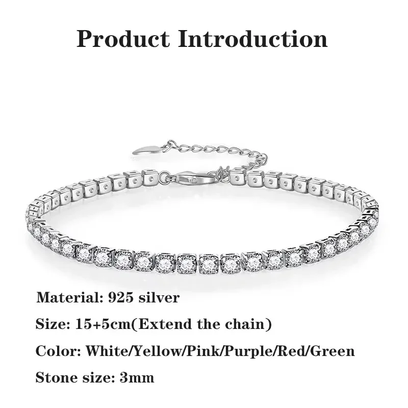 Neues Funkelndes Modisches Damen-Tennis-Zirkon-Armband Aus 925Er Sterlingsilber, Originelles Leichtes Luxus-Armband, Hochzeitsschmuck, Geschenk Neues Funkelndes Modisches Damen-Tennis-Zirkon-Armband Aus 925Er Sterlingsilber, Originelles Leichtes Luxus-Armband, Hochzeitsschmuck, Geschenk - Image 2