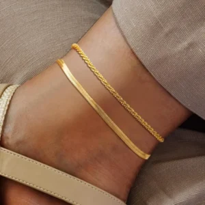 Wasserdichtes 14K Gold Edelstahl geschichtetes Fischgräten-Fußkettchen-Set für Frauen, Teenager, Mädchen, Sommer-Fußschmuck-Geschenke