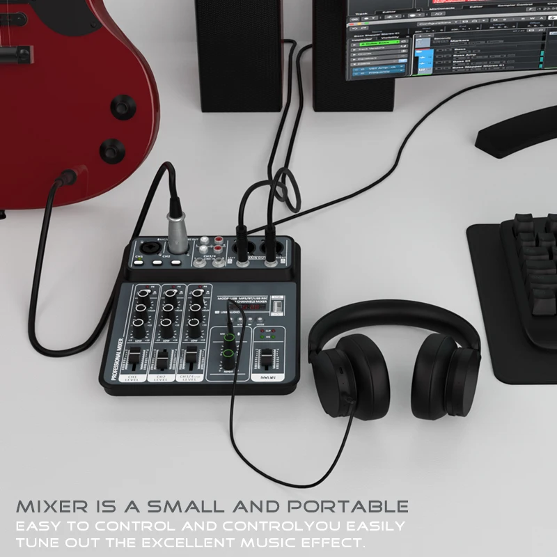 4-Kanal-Audiomischer Mit 48 V Phantomspeisung, Usb &Amp; Bluetooth – Dj-Mischpult Für Karaoke, Studio, Aufnahmen &Amp; Live-Musik 4-Kanal-Audiomischer Mit 48 V Phantomspeisung, Usb &Amp; Bluetooth – Dj-Mischpult Für Karaoke, Studio, Aufnahmen &Amp; Live-Musik - Image 2