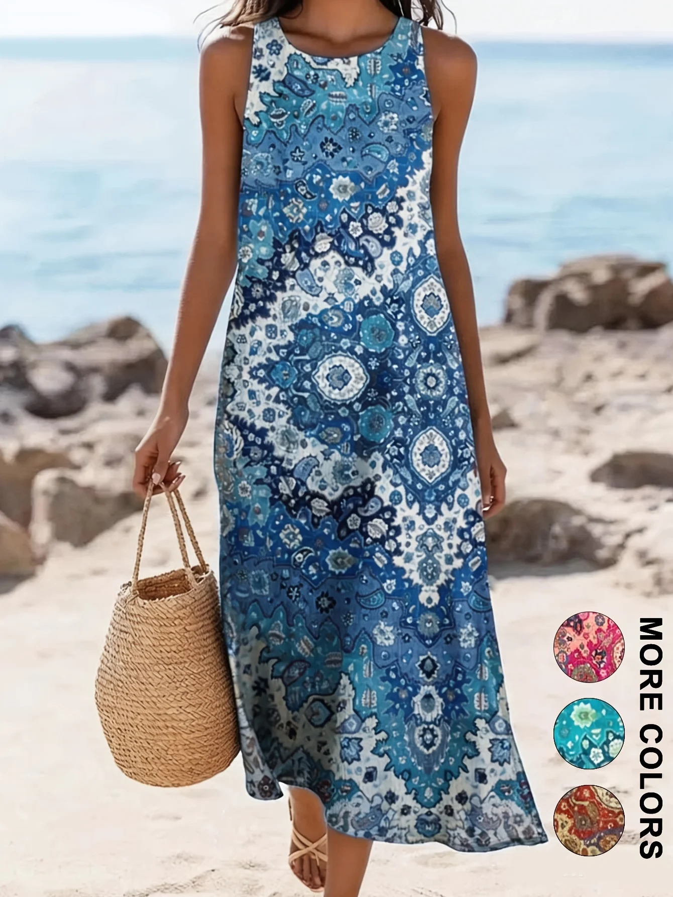 2026 Damen Ärmelloses Bohemian Blumen Freizeit Strand Midi Sommerkleid Mit Taschen, Fließend Und Locker, Sweetheart-Ausschnitt, Rustikal, Ländlich 2026 Damen Ärmelloses Bohemian Blumen Freizeit Strand Midi Sommerkleid Mit Taschen, Fließend Und Locker, Sweetheart-Ausschnitt, Rustikal, Ländlich - Image 2