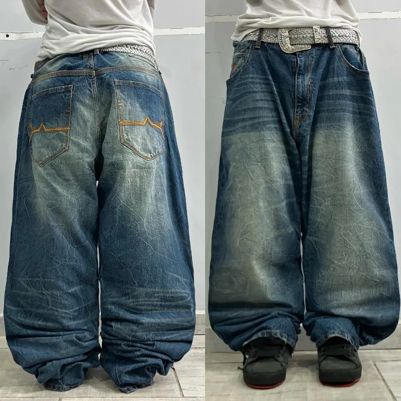 American New Fashion Oversize Pattern Embroidered Baggy Jeans Men Y2K Gothic Harajuku Hip Hop Straight High Waist Wide Leg Pants American New Fashion Oversize Pattern Embroidered Baggy Jeans Men Y2K Gothic Harajuku Hip Hop Straight High Waist Wide Leg Pants - Image 7