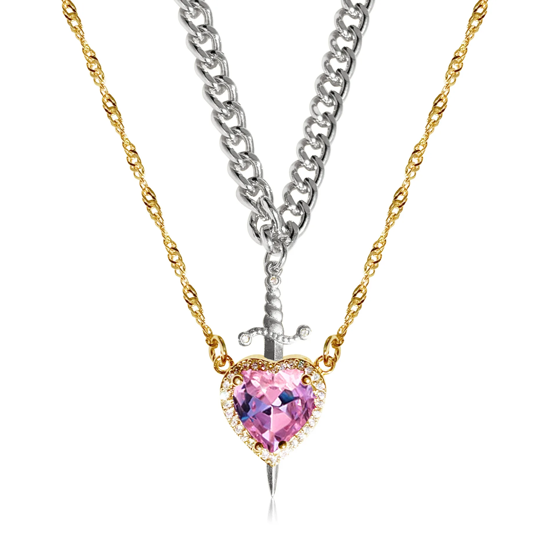 Herz- Und Schwert-Halskette, Paar-Halsketten, Zirkon-Kristall, Ring, Armband, Halskette, Schmuckset Für Romantische Valentinstagsgeschenke Herz- Und Schwert-Halskette, Paar-Halsketten, Zirkon-Kristall, Ring, Armband, Halskette, Schmuckset Für Romantische Valentinstagsgeschenke - Image 9