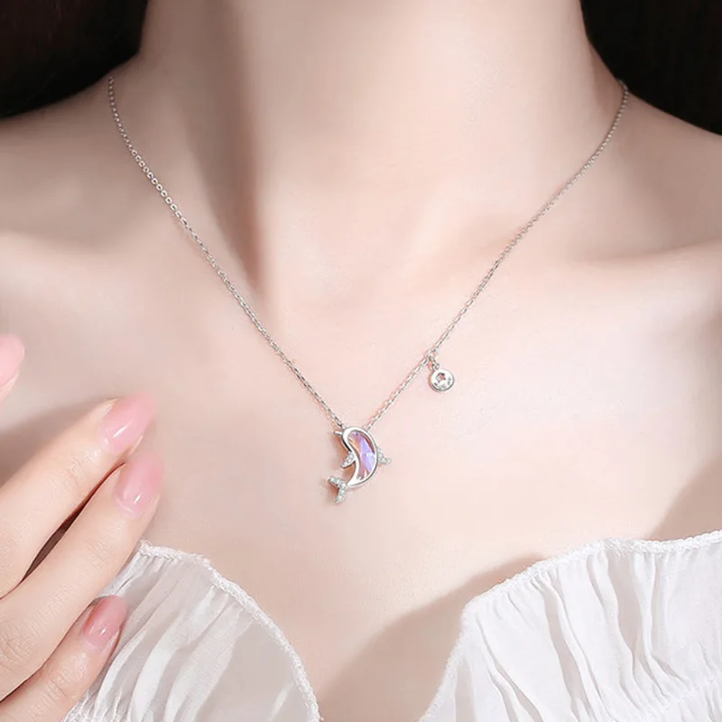 Mode Echt 925 Sterling Silber Schöne Delphin Anhänger Frauen Halskette Zubehör Party Hochzeit Geburtstag Jahrestag Geschenk Mode Echt 925 Sterling Silber Schöne Delphin Anhänger Frauen Halskette Zubehör Party Hochzeit Geburtstag Jahrestag Geschenk - Image 4