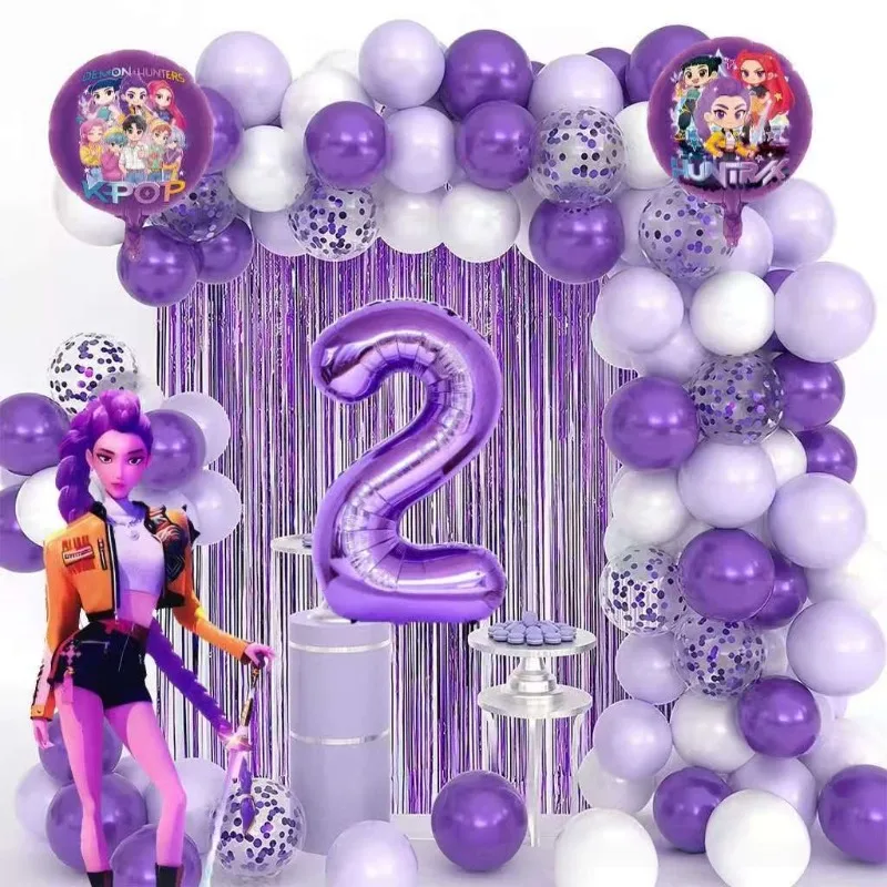 K-Pop Geburtstagsparty-Dekorationen, Lila-Rosa Ballongirlanden-Set Mit Folienballons &Amp; Happy Birthday Hintergrund Für Partys K-Pop Geburtstagsparty-Dekorationen, Lila-Rosa Ballongirlanden-Set Mit Folienballons &Amp; Happy Birthday Hintergrund Für Partys - Image 2