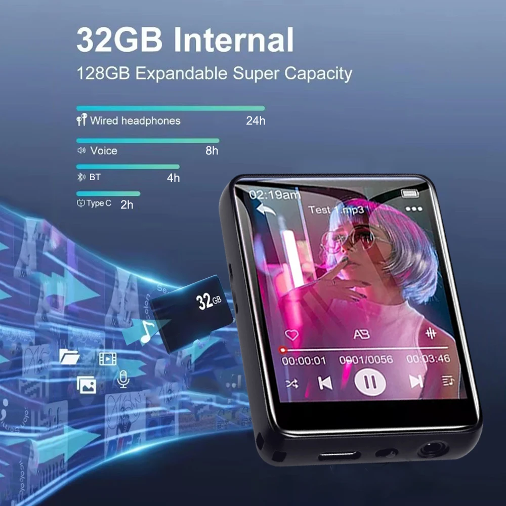 8-128G 2,4 Zoll Touchscreen Mp3 Player Bluetooth5.4 Tragbare Hifi Musik Player Mp3 Video Wiedergabe Voice Recorder Eingebaute Sprechen 8-128G 2,4 Zoll Touchscreen Mp3 Player Bluetooth5.4 Tragbare Hifi Musik Player Mp3 Video Wiedergabe Voice Recorder Eingebaute Sprechen - Image 4