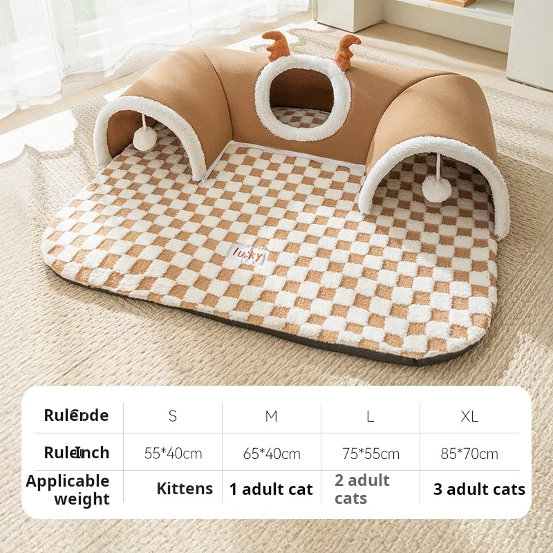 Warmes Plüsch-Katzenbett Für Den Winter Und Den Innenbereich Mit Rentier-Optik, Versteckspiel, Katzentunnel, Spielen Und Schlafen, Integriertes Katzenhaus, Haustiernest Warmes Plüsch-Katzenbett Für Den Winter Und Den Innenbereich Mit Rentier-Optik, Versteckspiel, Katzentunnel, Spielen Und Schlafen, Integriertes Katzenhaus, Haustiernest - Image 5