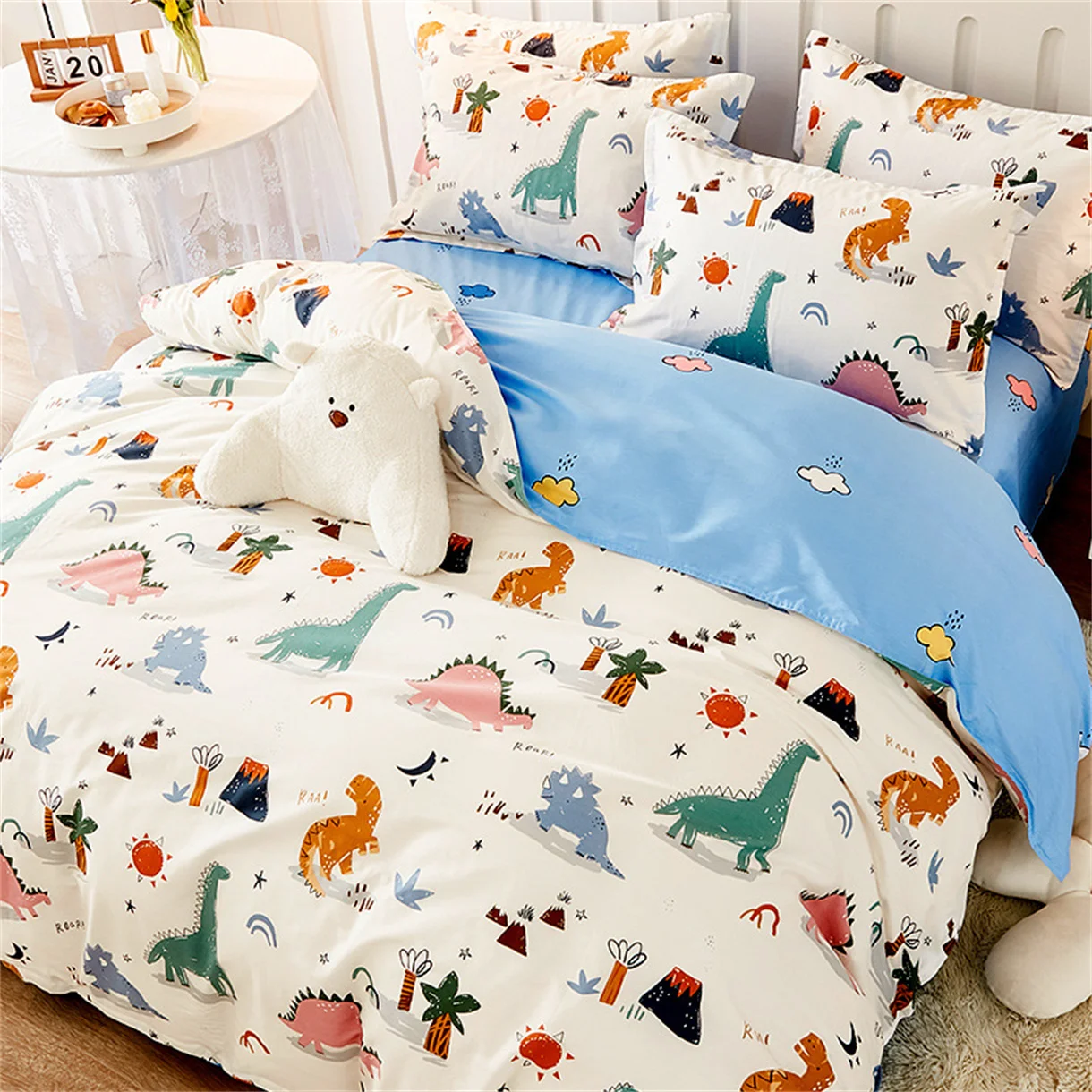 Cute Cartoon Dinosaur Single Duvet Cover Set For Kids, Bedding Set With Zipper, Microfiber Duvet Cover Set And Pillowcases 75*50 Cute Cartoon Dinosaur Single Duvet Cover Set For Kids, Bedding Set With Zipper, Microfiber Duvet Cover Set And Pillowcases 75*50
