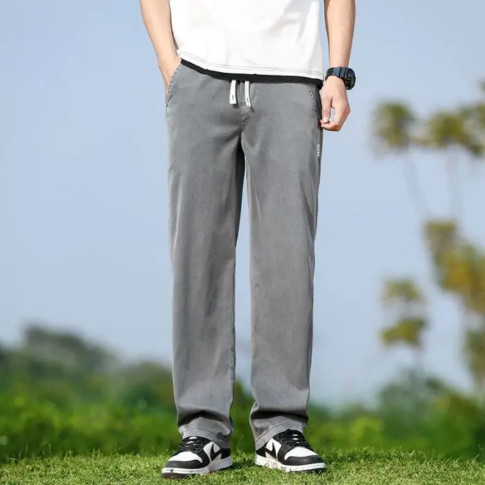 Herren-Jeans Aus Weichem Lyocell-Stoff Für Den Sommer, Dünne, Lockere, Gerade Denim-Hose, Elastische Taille Mit Kordelzug, Freizeithose In Übergröße M-5Xl Herren-Jeans Aus Weichem Lyocell-Stoff Für Den Sommer, Dünne, Lockere, Gerade Denim-Hose, Elastische Taille Mit Kordelzug, Freizeithose In Übergröße M-5Xl - Image 7