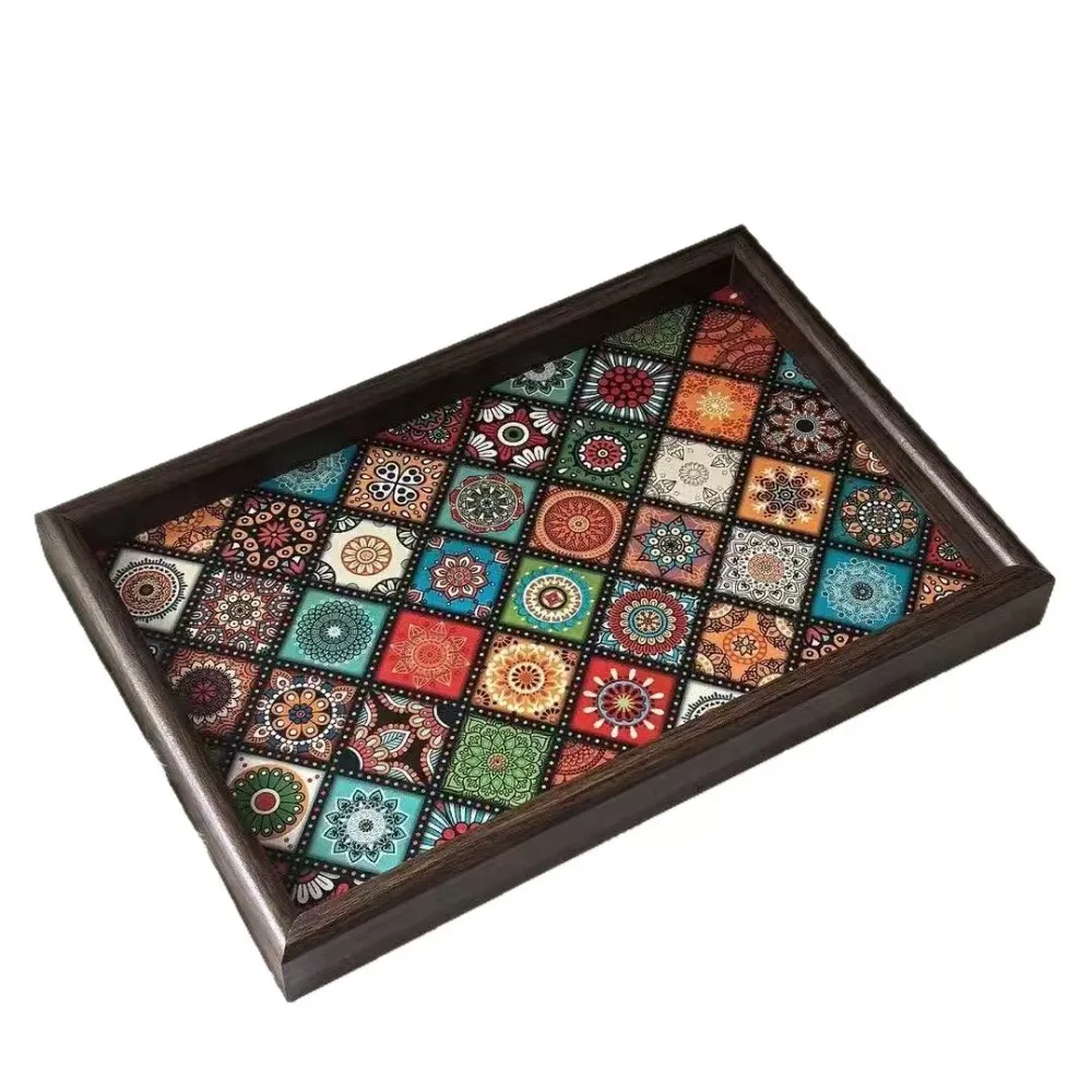 Langlebiges Holztablett Im Bohemian-Stil, Handgefertigtes Quadratisches Snack-Tablett 30X20Cm, Schlüsselaufbewahrungsbox Für Schreibtisch, Eingangsbereich-Dekoration Und Haushaltsaufbewahrung Langlebiges Holztablett Im Bohemian-Stil, Handgefertigtes Quadratisches Snack-Tablett 30X20Cm, Schlüsselaufbewahrungsbox Für Schreibtisch, Eingangsbereich-Dekoration Und Haushaltsaufbewahrung - Image 3