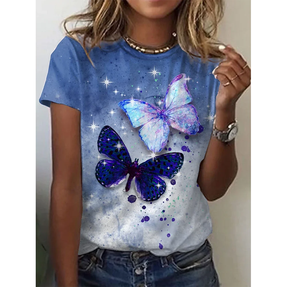 2024 Neue Oansatz 3D Schmetterling Print T Shirt Frauen T-Shirt Sommer Mode Kurzarm Tops Übergroßen Sommer Top Weibliche Kleidung 2024 Neue Oansatz 3D Schmetterling Print T Shirt Frauen T-Shirt Sommer Mode Kurzarm Tops Übergroßen Sommer Top Weibliche Kleidung - Image 3