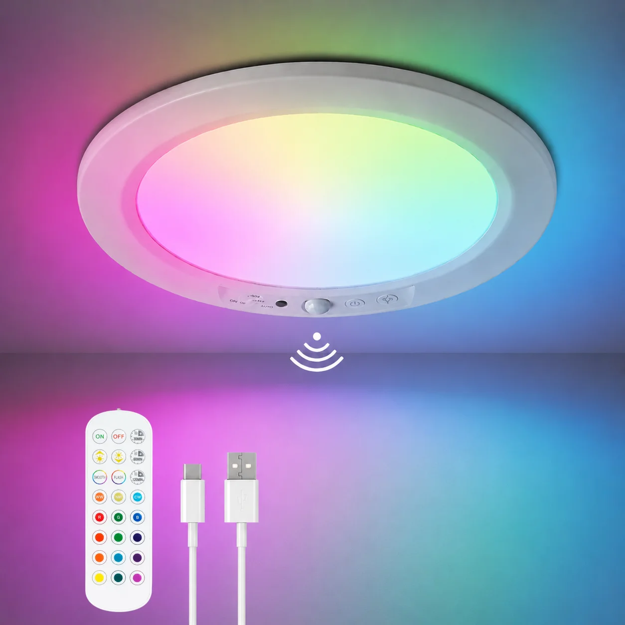 Rgb &Amp; Warmweiße Bewegungssensor-Deckenleuchte, Usb-C Aufladbare Fernbedienbare Led-Lampe, Magnetisch Kabellos Für Küche Und Schrank Rgb &Amp; Warmweiße Bewegungssensor-Deckenleuchte, Usb-C Aufladbare Fernbedienbare Led-Lampe, Magnetisch Kabellos Für Küche Und Schrank - Image 7