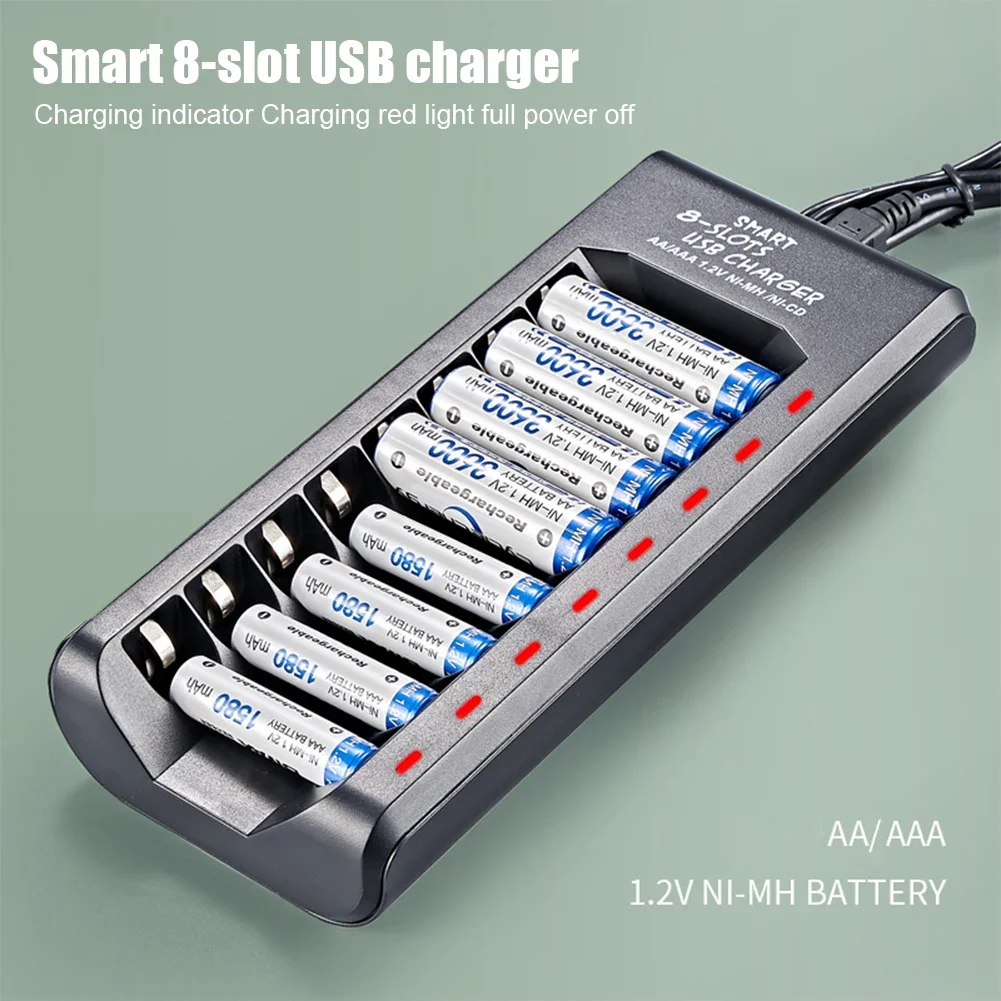 8-Fach Akku-Ladegerät Für Aa/Aaa Nimh – Usb-Ausgang, Schnellladung Und Kurzschlussschutz Aa Aaa Ladegerät