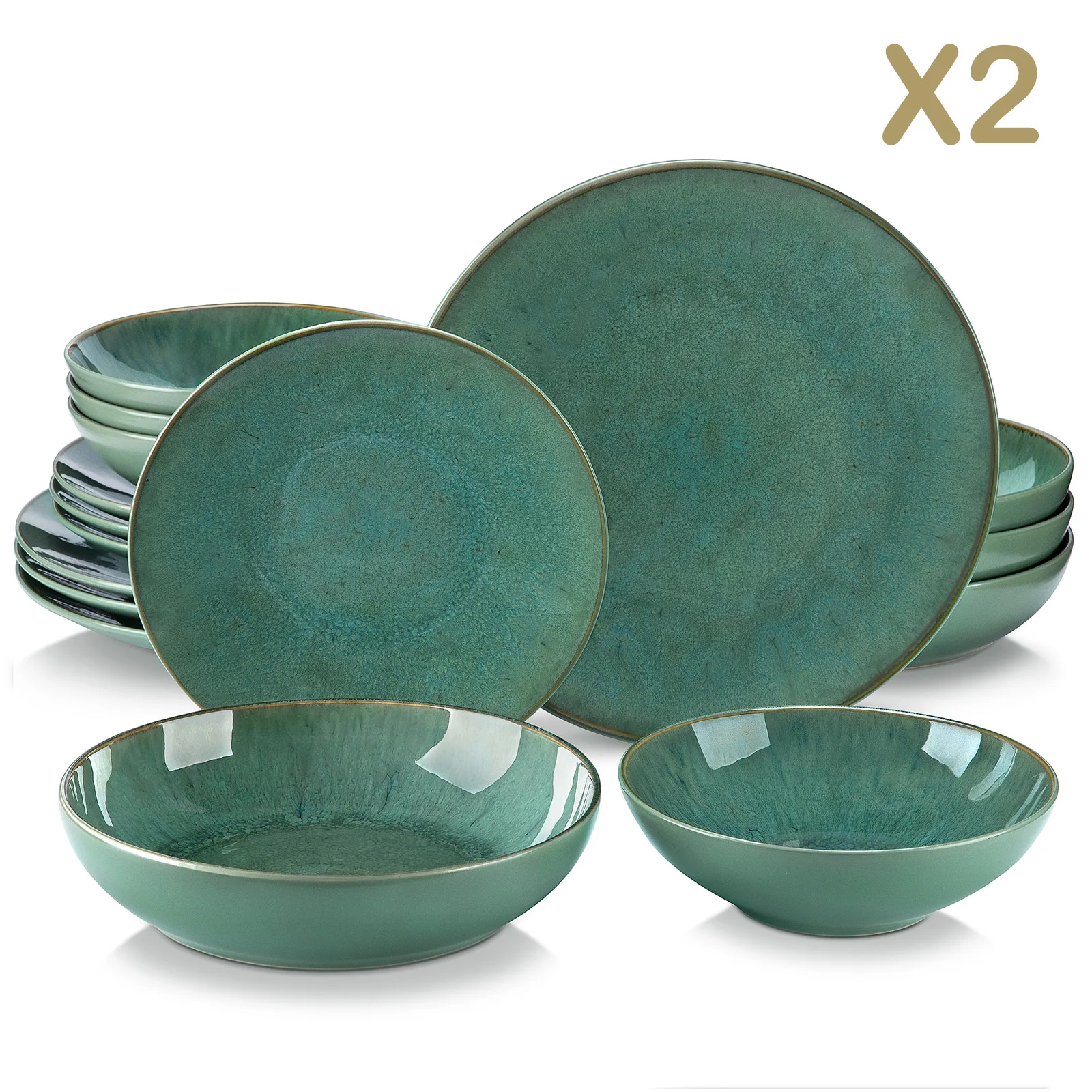 Vancasso 16/32-Teiliges Grün Geprägtes Steinzeug-Geschirrset Mit 4-Teiligem Abendessen-/Dessertteller-/Suppenschüssel-/Becherservice Für 4/8/12 Vancasso 16/32-Teiliges Grün Geprägtes Steinzeug-Geschirrset Mit 4-Teiligem Abendessen-/Dessertteller-/Suppenschüssel-/Becherservice Für 4/8/12 - Image 4