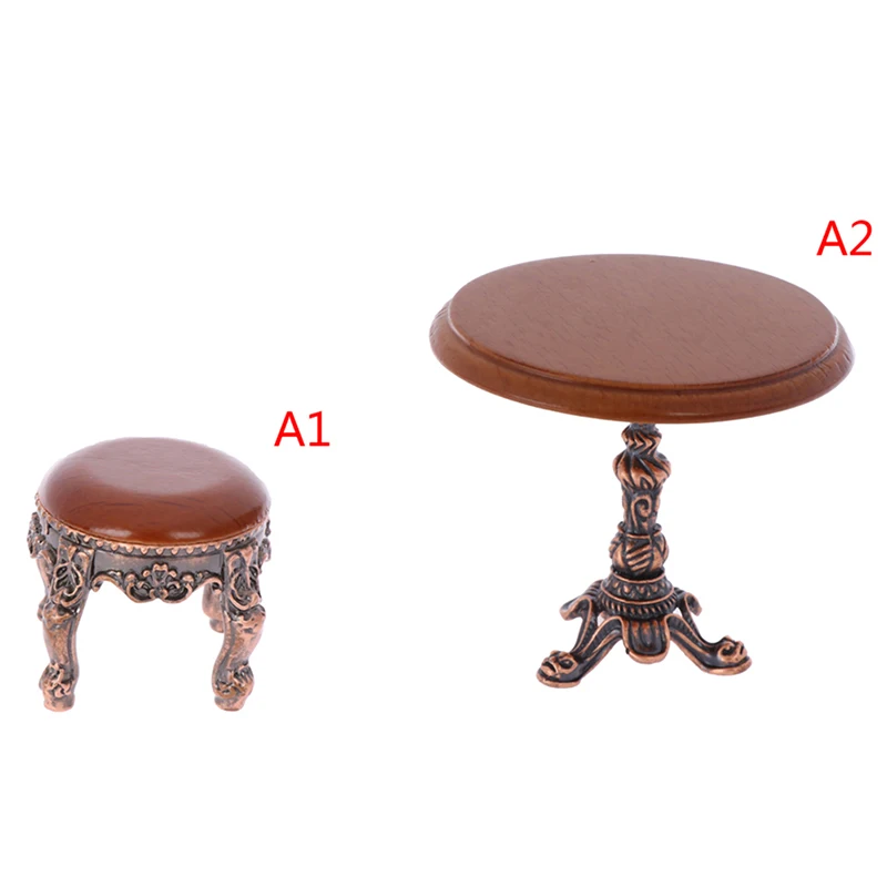 1:12 Dollhouse Miniature Furniture Wooden Round Kitchen Side Table And Stool 1:12 Dollhouse Miniature Furniture Wooden Round Kitchen Side Table And Stool - Image 2