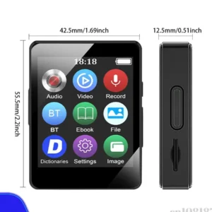 Tragbarer MP3-Player, 2,4-Zoll-HD-LCD-Bluetooth-Musik-Stereo-Lautsprecher für Walkman, Sport-Player, MP4-Videoplayer, E-Book/Recorder/FM