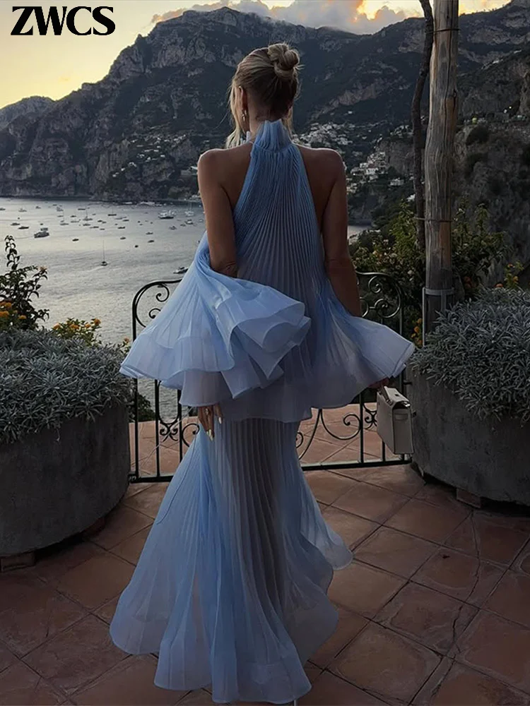 Elegante Rüschen Saum Tops Rock Anzug Frauen Hellblau Plissee Ärmellose Spitze-Up Weste Lose Lange Rock 2026 Frühling Dame Outfit Elegante Rüschen Saum Tops Rock Anzug Frauen Hellblau Plissee Ärmellose Spitze-Up Weste Lose Lange Rock 2026 Frühling Dame Outfit