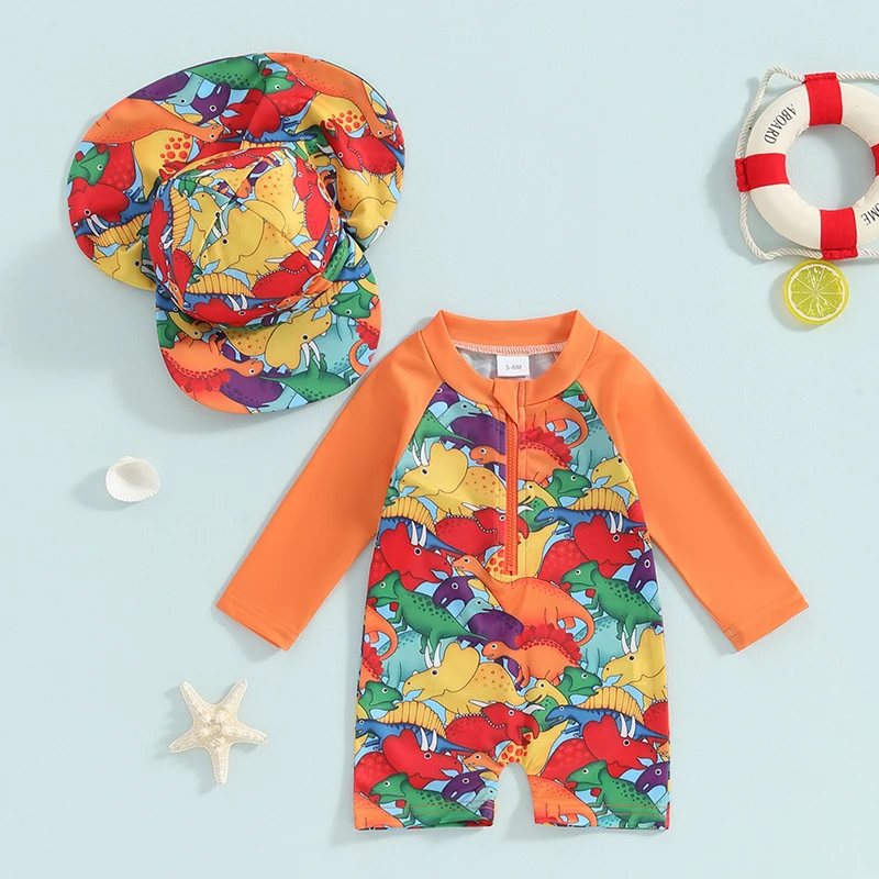Tregren Toddler Boys Rash Guard Swimsuit Long Sleeve Turtle/Dinosaur Print Infant Bathing Suit Swimwear With Swim Caps Beachwear Tregren Toddler Boys Rash Guard Swimsuit Long Sleeve Turtle/Dinosaur Print Infant Bathing Suit Swimwear With Swim Caps Beachwear - Image 3
