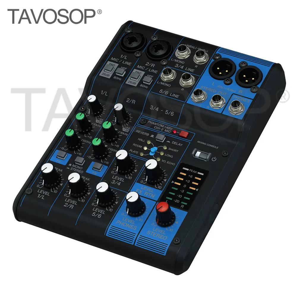 Professioneller 6-Kanal-Audiomixer Mit 48 V Phantomspeisung, 10 Eingängen, Stereo, Usb &Amp; Bluetooth Für Mikrofon, Mp3, Pc-Aufnahmen, Dj Und Karaoke Audiomixer