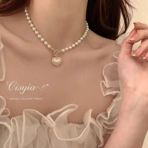 Elegante Perle Halskette Für Frauen Herz Anhänger Halsketten Luxus Imitation Perlen Kette Halsketten Koreanische Schmuck Mädchen Geschenke